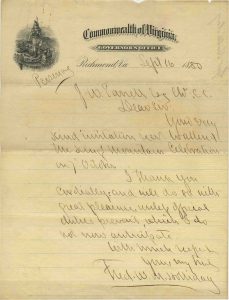 Letter from Virginia Governor Frederick Holliday
