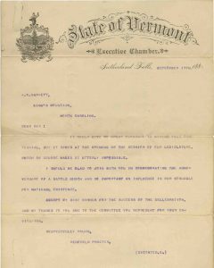 Letter from Governor Redfield Proctor of Vermont
